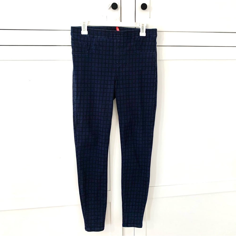 Spanx Blue Black Squares Skinny Pants Size Large